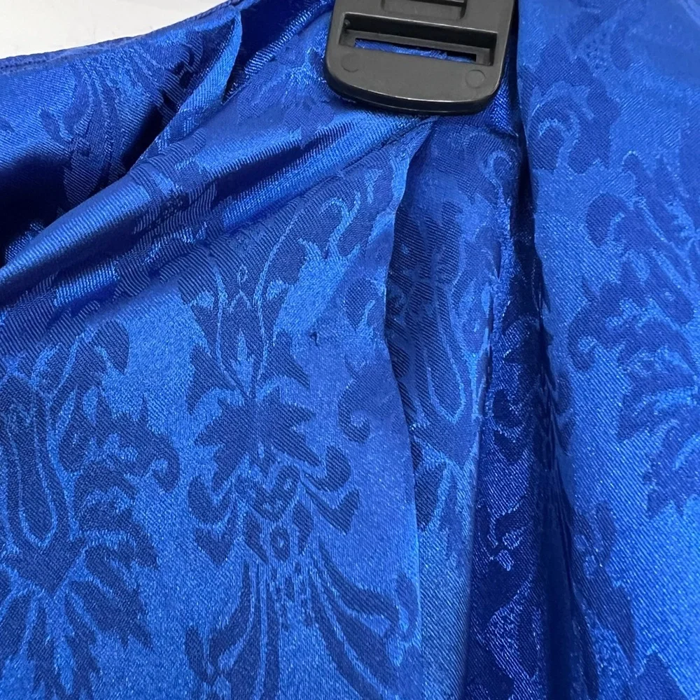 RONNY KOBO Miranda Royal Blue Draped Damask Print Jacquard Skirt